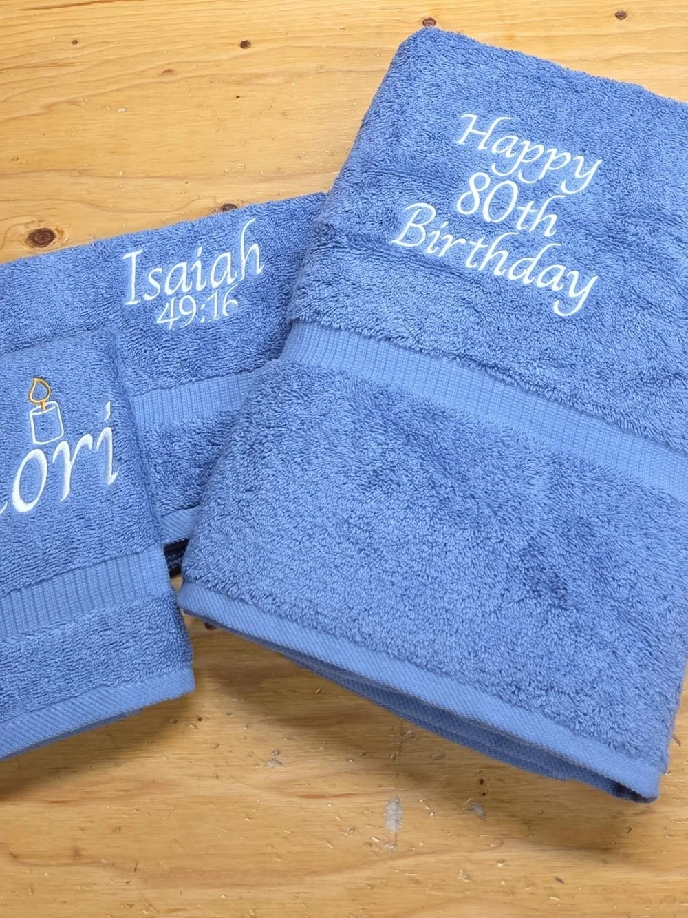 Personalized Turkish 3 Piece Towel Set Happy 80th Birthday Bridal Back To School